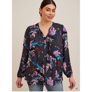 Torrid Floral Crinkle Gauze Peasant Top Shirt Blouse Plus Size 2 2X 18/20 Boho